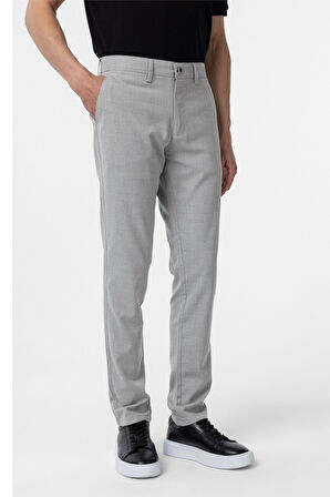 Gri Slim Fit Desenli Kumaş Pantolon