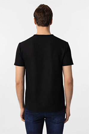 Siyah Slim Fit Armürlü Bisiklet Yaka Tişört