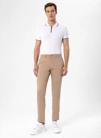 Süvari Bej Erkek Slim Fit Armürlü Pantolon PN2020500684