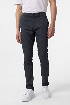 Lacivert Slim Fit Armürlü Kanvas Pantolon