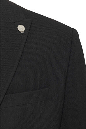 Siyah Slim Fit Sivri Yaka 6 Drop Ceket