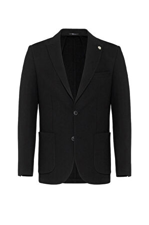Siyah Slim Fit Sivri Yaka 6 Drop Ceket