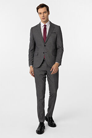 Siyah Slim Fit Desenli Mono Yaka 6 Drop Klasik Takım Elbise