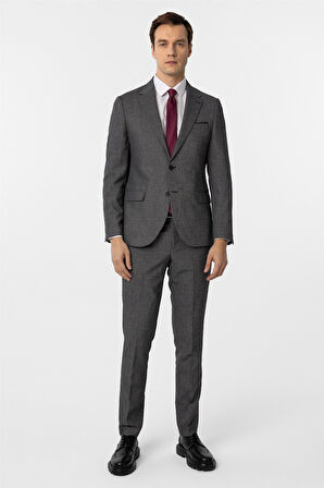 Siyah Slim Fit Desenli Mono Yaka 6 Drop Klasik Takım Elbise