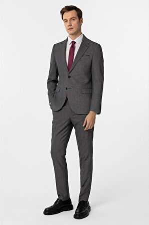 Siyah Slim Fit Desenli Mono Yaka 6 Drop Klasik Takım Elbise