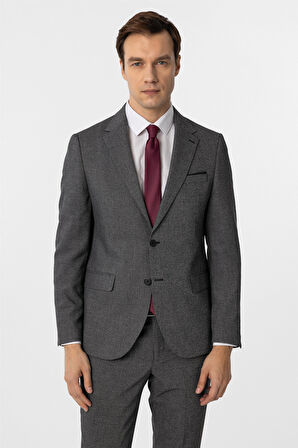 Siyah Slim Fit Desenli Mono Yaka 6 Drop Klasik Takım Elbise