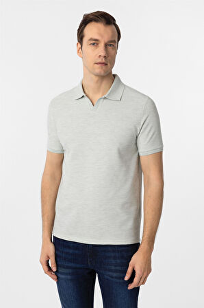 Yeşil Slim Fit Armürlü Polo Yaka Tişört