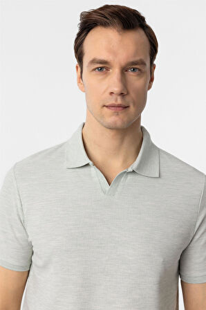 Yeşil Slim Fit Armürlü Polo Yaka Tişört