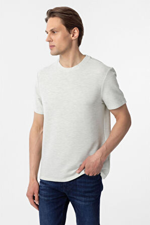 Yeşil Regular Armürlü Bisiklet Yaka Tişört