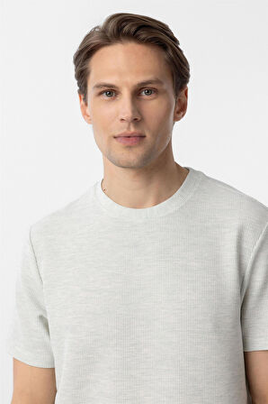 Yeşil Regular Armürlü Bisiklet Yaka Tişört