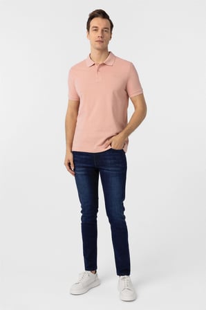 Gül Kurusu Slim Fit Düz Polo Yaka Tişört