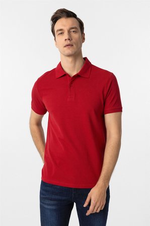 Kırmızı Slim Fit Düz Polo Yaka Tişört