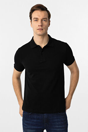 Siyah Slim Fit Düz Polo Yaka Tişört
