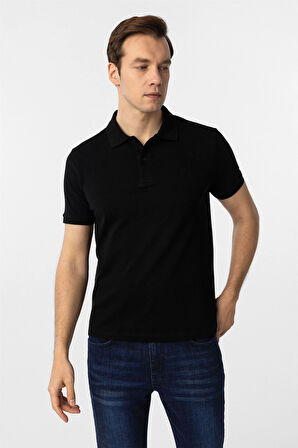 Siyah Slim Fit Düz Polo Yaka Tişört