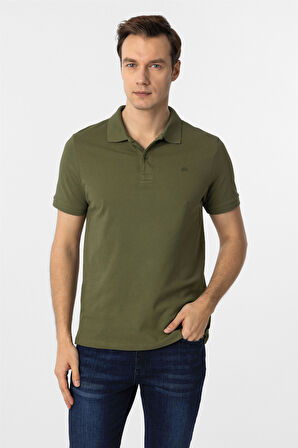 Haki Slim Fit Düz Polo Yaka Tişört