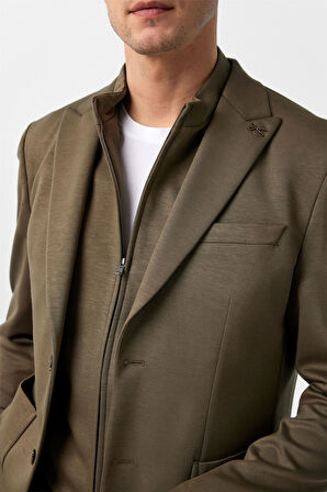 Haki Slim Fit Düz Sivri Yaka 6 Drop Spor Takım Elbise