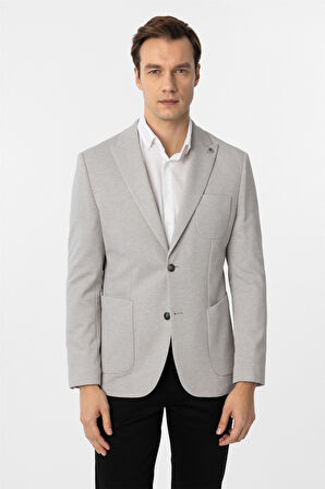 Gri Slim Fit Armürlü Sivri Yaka 6 Drop Ceket