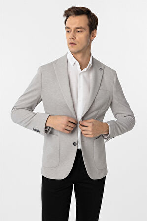 Gri Slim Fit Armürlü Sivri Yaka 6 Drop Ceket