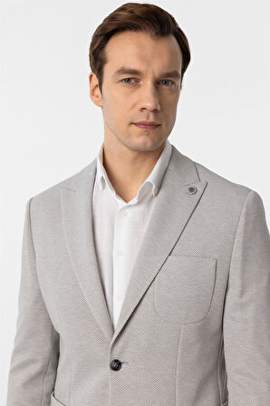 Gri Slim Fit Armürlü Sivri Yaka 6 Drop Ceket