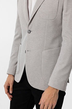 Gri Slim Fit Armürlü Sivri Yaka 6 Drop Ceket