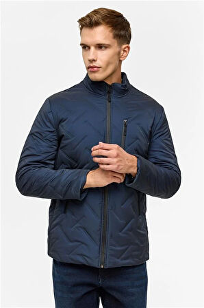 Lacivert Slim Kapitone Mont