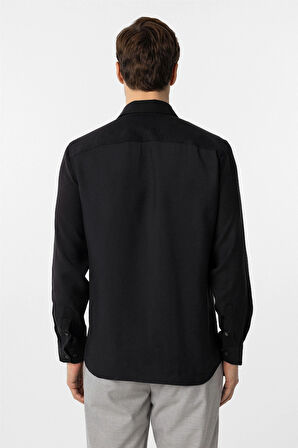 Siyah Slim Fit Düz Klasik Yaka Gömlek