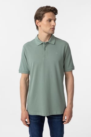 Su Yeşili Regular Düz Polo Yaka Tişört