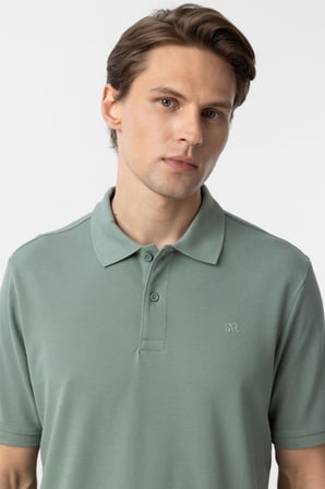 Su Yeşili Regular Düz Polo Yaka Tişört