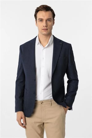 Lacivert Slim Mono Yaka Torba Cep 6 Drop Klasik Ceket