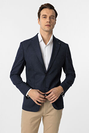 Lacivert Slim Fit Desenli Mono Yaka 6 Drop Ceket