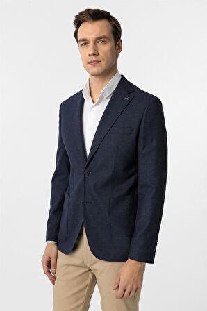 Lacivert Slim Fit Desenli Mono Yaka 6 Drop Ceket