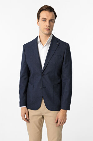 Lacivert Slim Fit Desenli Mono Yaka 6 Drop Ceket