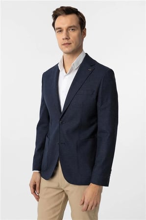 Lacivert Slim Mono Yaka Torba Cep 6 Drop Klasik Ceket