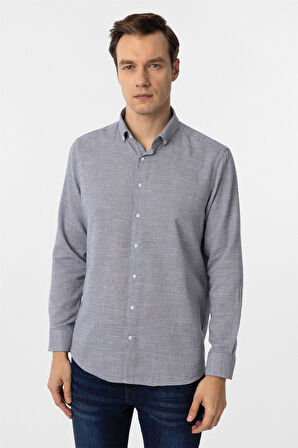 Lacivert Regular Fit Desenli Düğmeli Yaka Gömlek