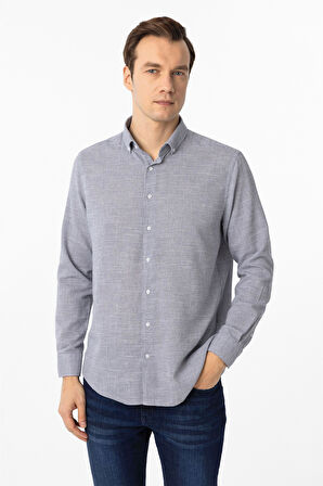 Lacivert Regular Fit Desenli Düğmeli Yaka Gömlek