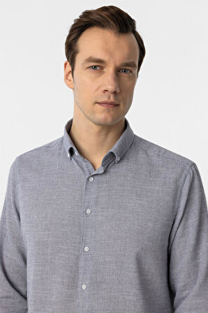 Lacivert Regular Fit Desenli Düğmeli Yaka Gömlek