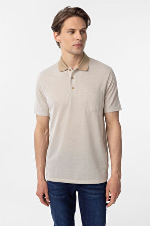 Bej Regular Armürlü Polo Yaka Tişört