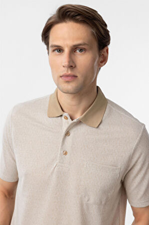 Bej Regular Armürlü Polo Yaka Tişört