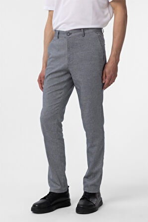 Lacivert Regular Armürlü Kanvas Pantolon