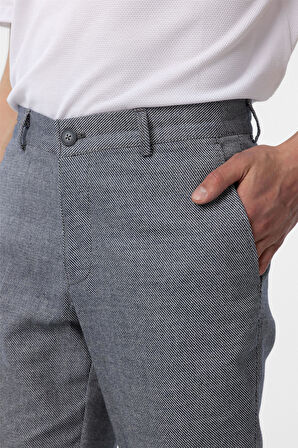 Lacivert Regular Armürlü Kanvas Pantolon