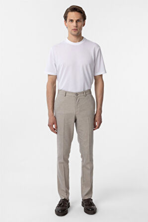 Bej Regular Armürlü Kanvas Pantolon