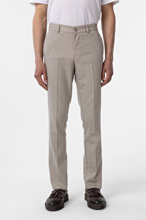 Bej Regular Armürlü Kanvas Pantolon