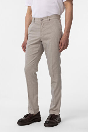 Bej Regular Armürlü Kanvas Pantolon