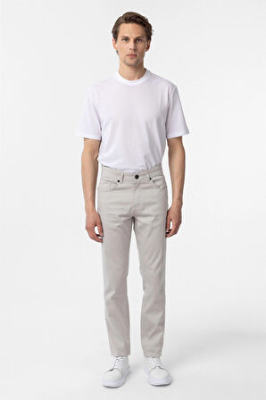 Bej Slim Fit 5 Cep Kalıp Armürlü Kanvas Pantolon