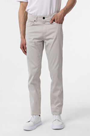 Bej Slim Fit 5 Cep Kalıp Armürlü Kanvas Pantolon