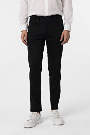 Siyah Slim Fit 5 Cep Kalıp Armürlü Kanvas Pantolon