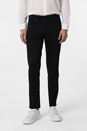Siyah Slim Fit 5 Cep Kalıp Armürlü Kanvas Pantolon