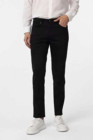 Siyah Slim Fit 5 Cep Kalıp Armürlü Kanvas Pantolon