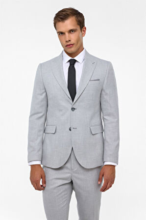 Gri Slim Fit Desenli Sivri Yaka 6 Drop Klasik Takım Elbise