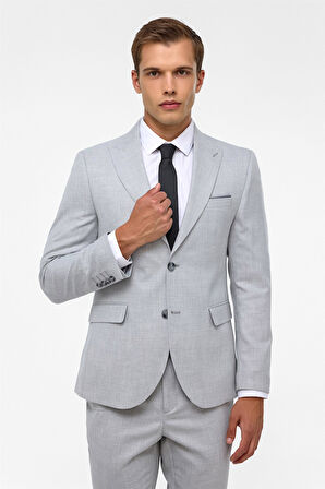 Gri Slim Fit Desenli Sivri Yaka 6 Drop Klasik Takım Elbise